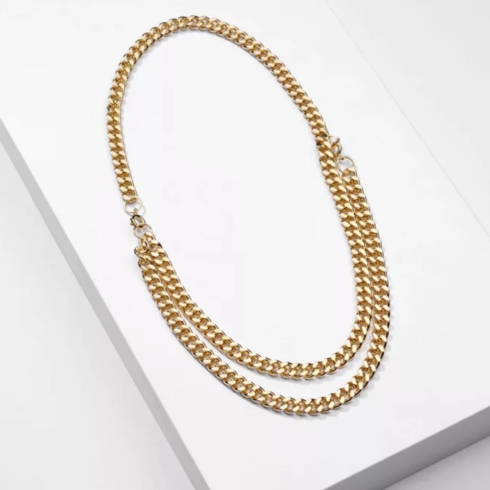 Gold Chunky Cuban Curb Link Layered Necklace - Picture 2 of 3